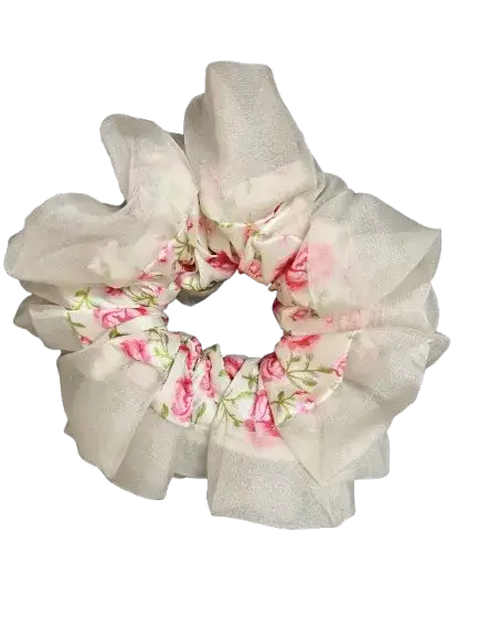 Curl Basics Floral Print Scrunchies - MEDIUM / White