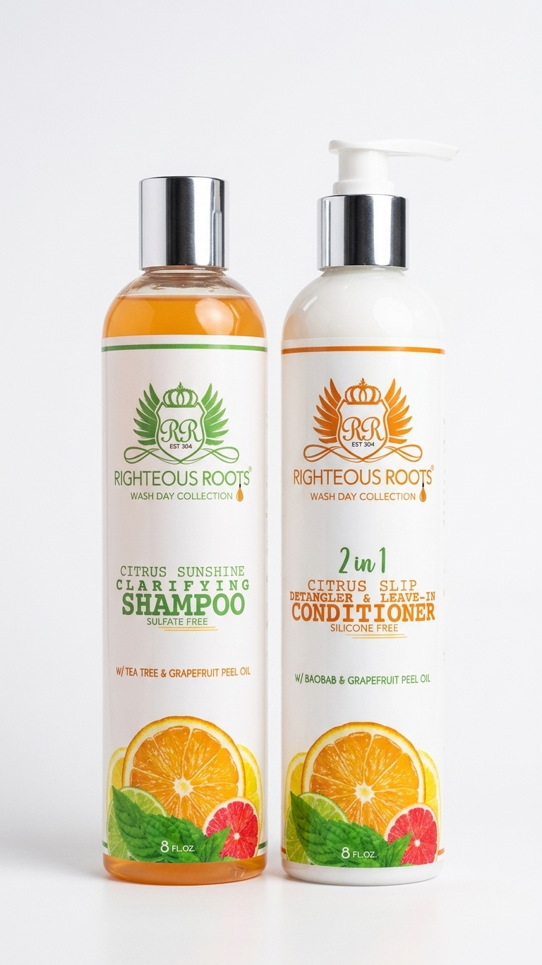 Essential Hair Care Duo - Righteous Roots Clarifying Shampoo and Citrus Slip Conditioner