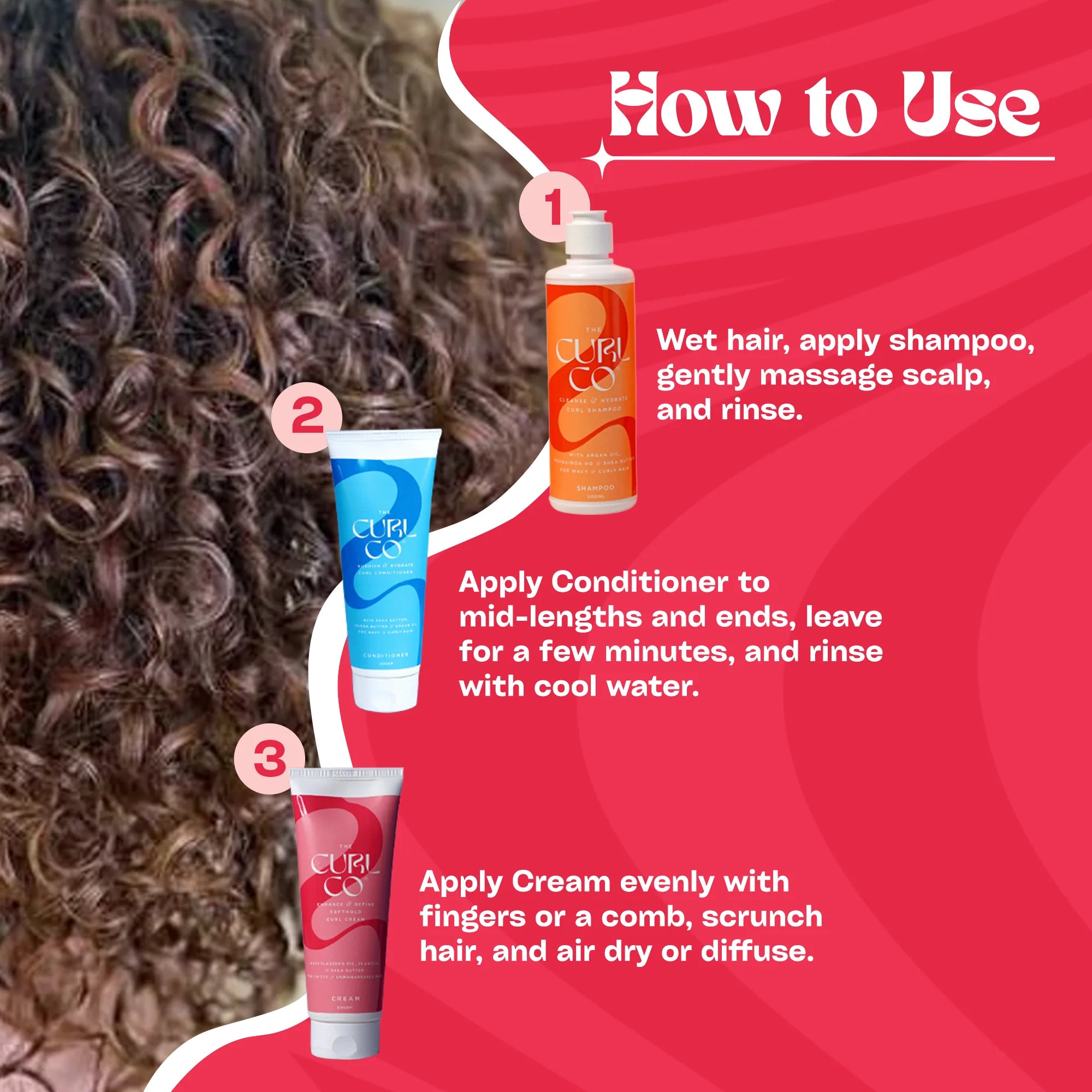 The Curl Co Curl Shampoo, Conditioner & Curl Cream Bundle - photo 2