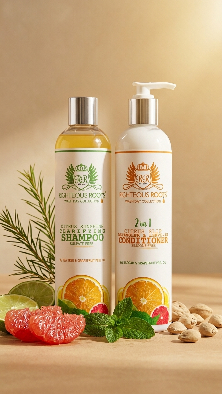 Essential Hair Care Duo - Righteous Roots Clarifying Shampoo and Citrus Slip Conditioner