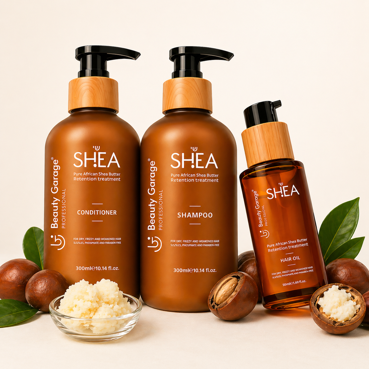 Beauty Garage Shea Retention Shampoo + Conditioner + Oil (300ML+300ML+50ML)