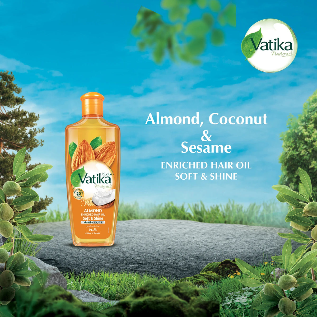 Vatika Naturals Almond Hair Oil Coconut, Sesame Softens & Shines Hair Oil