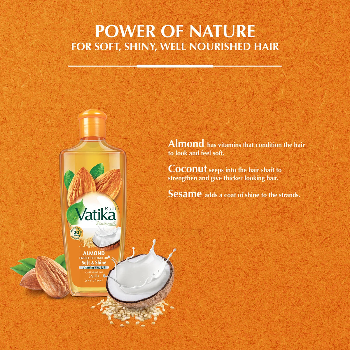 Vatika Naturals Almond Hair Oil Coconut, Sesame Softens & Shines Hair Oil