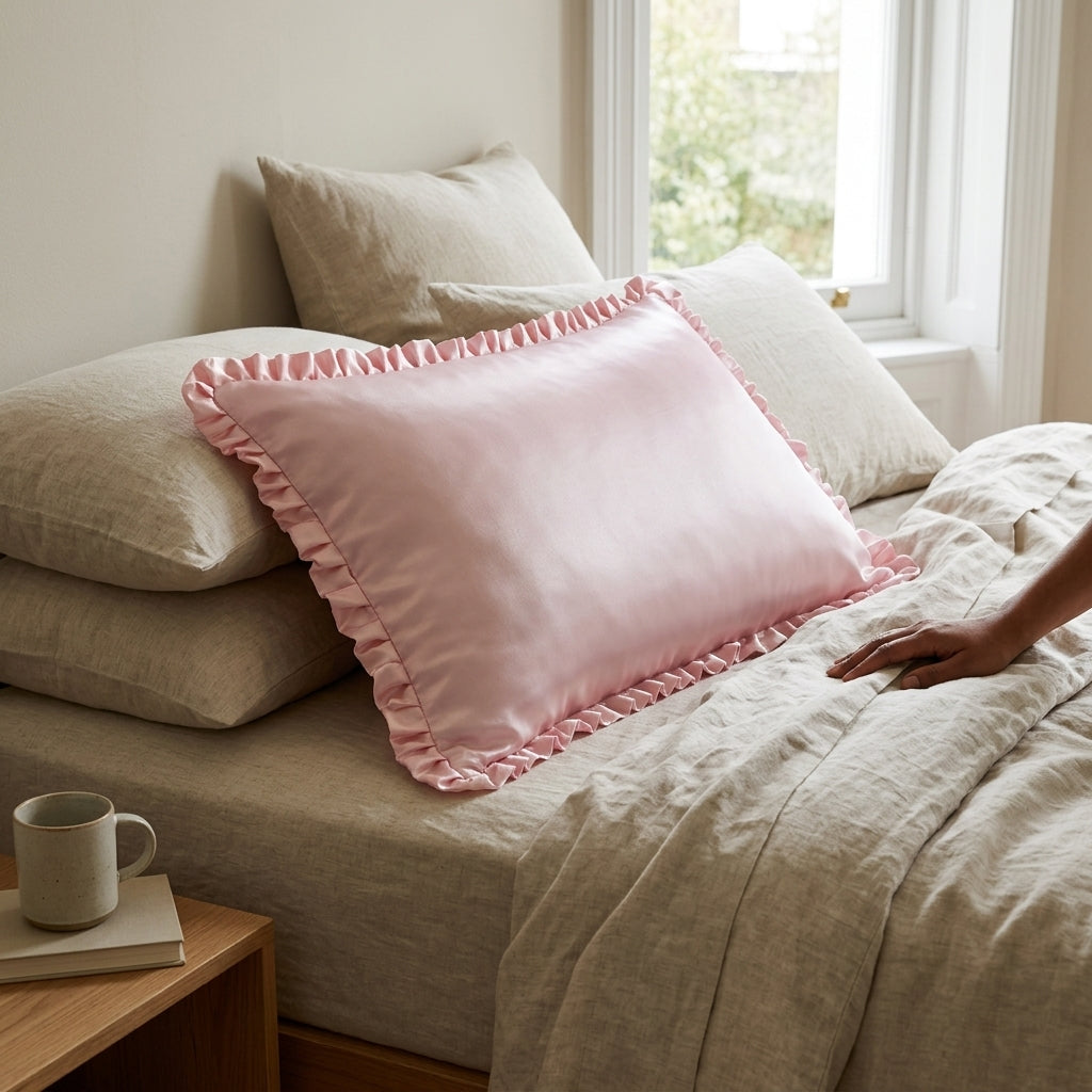 Curlyn Satin Frilled Pillow Cover (Plain)
