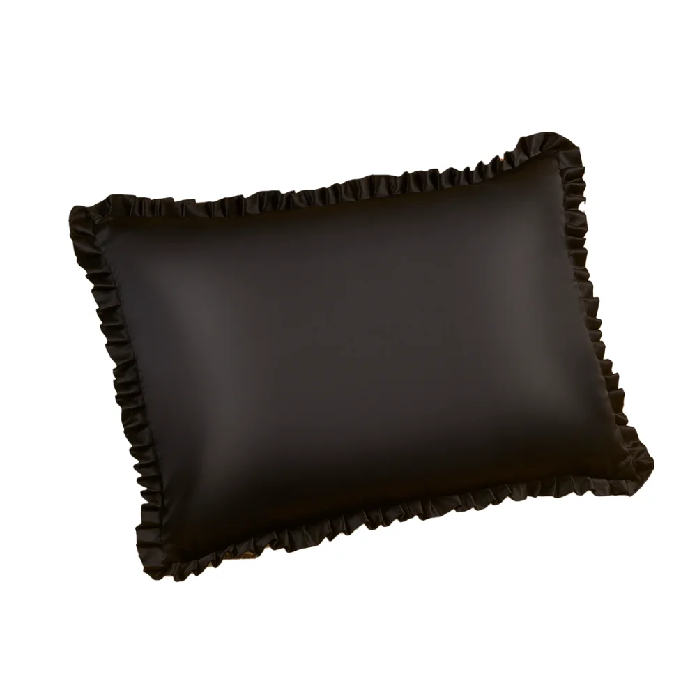 Curlyn Satin Frilled Pillow Cover (Plain) - MEDIUM / Black