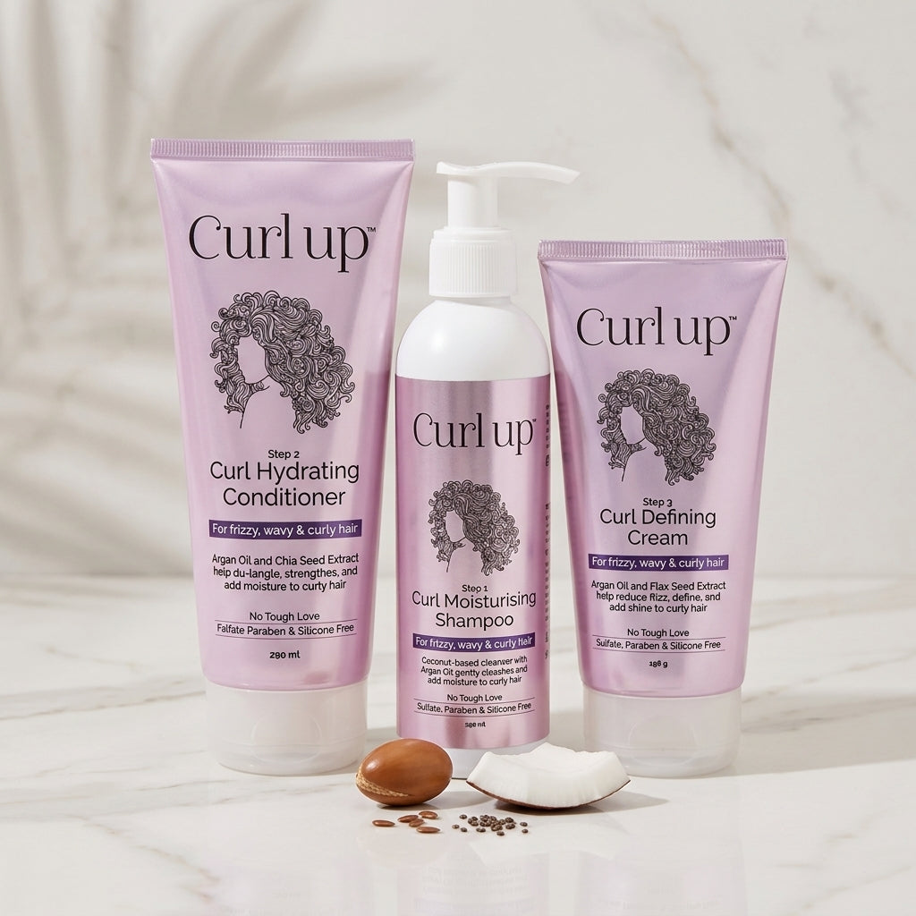 Curl Up Curl Care Bundle — Curl Moisturising Shampoo, Curl Hydrating Conditioner & Curl Defining Cream