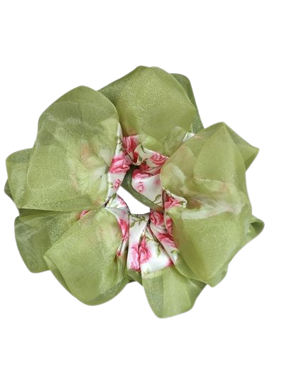 Curl Basics Floral Print Scrunchies - MEDIUM / Green