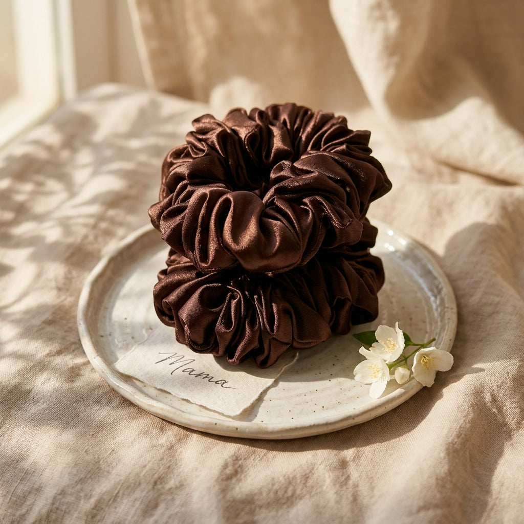 Curlyn Satin Scrunchy Pack Of 2 - Brown