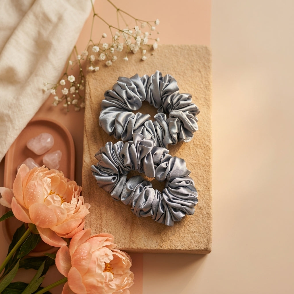 Curlyn Satin Scrunchy Pack Of 2 - Silver