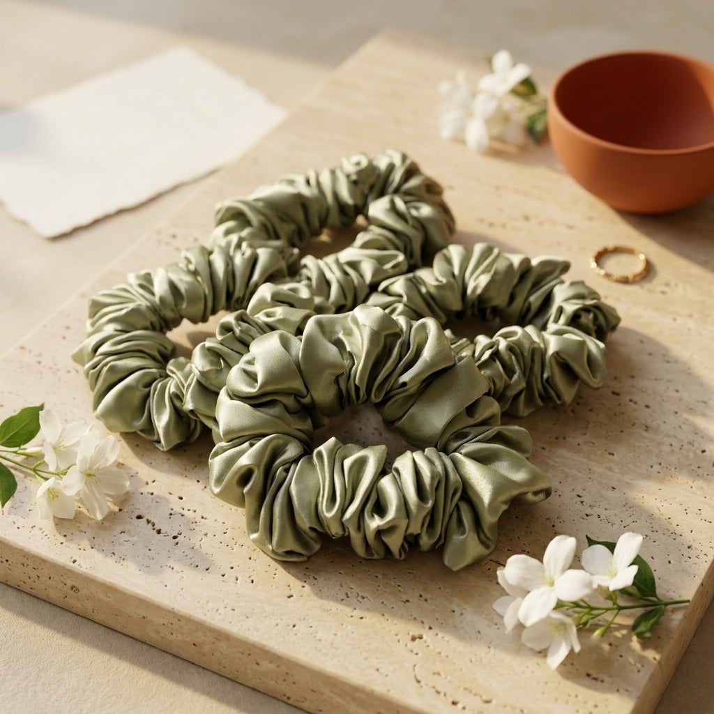Curlyn Satin Scrunchy Pack Of 4 - Green